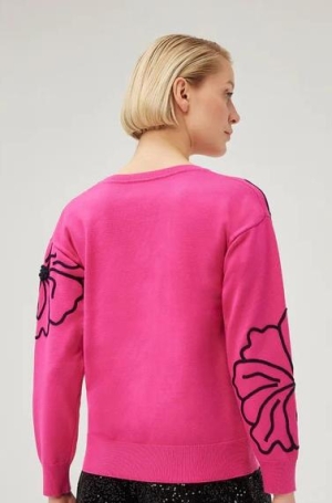 Leo & Ugo női pulóver, kereknyakú, T-ujjú, zsinóros-virágos