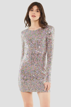 Swing női ruha, hosszúujjú, hátul cipzáros, rövid, csupaflitter