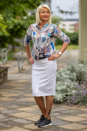 Erfo női kabátka, len, 3/4-es ujjú, zsebes, állógalléros