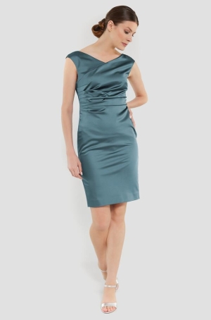 Swing női ruha, ujjatlan, elöl raffolt, elasztikus szatén