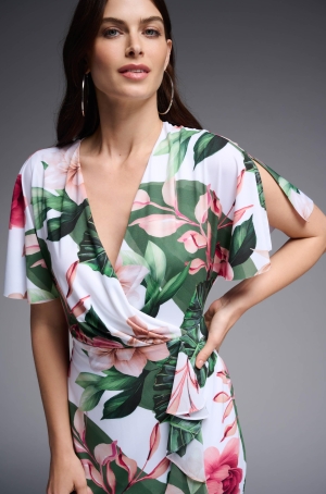 Joseph Ribkoff női ruha átlapolt, lepkeujjú,oldalán,alján fodor