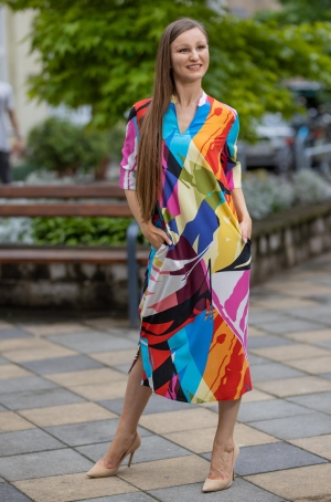 Erfó női ruha rövidujjú,midi,zsebes