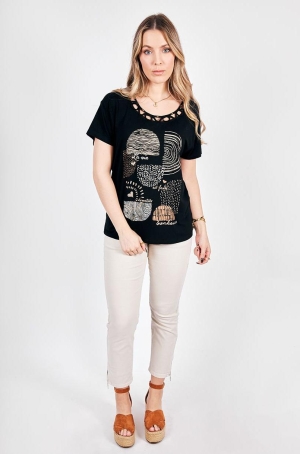 Kalisson női felső, kereknyakú, rövidujjú, fonottnyakú