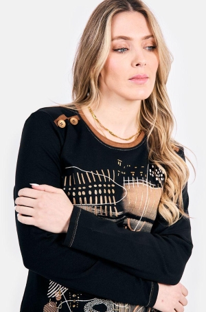 Kalisson női felső, kereknyakú, hosszúujjú, vállán gombos