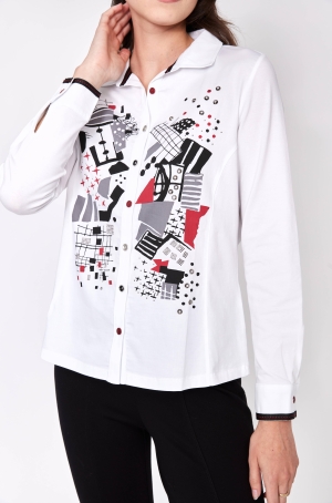 Dolcezza női blúz, gombos, elasztikus, elöl színes betétes