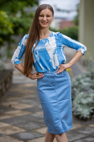 Golléhaug női felső, 3/4-es ujjú, kereknyakú