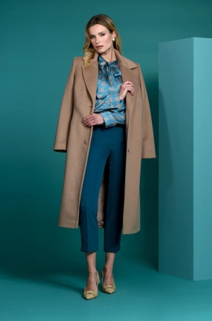 Estel női kabát, hosszú, szövet, öves