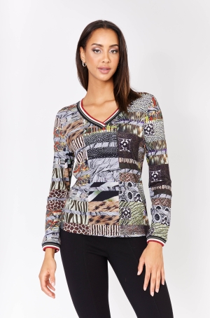 Dolcezza női felső, V-nyakú, hosszúujjú, passzés ujjú, passzés nyakú